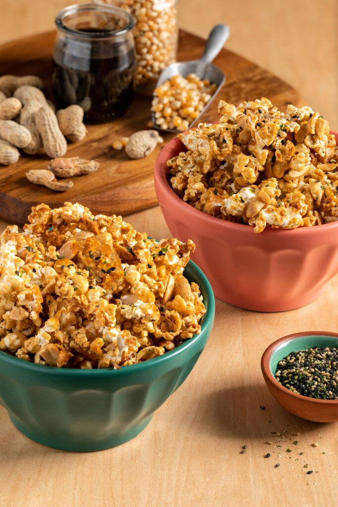 Tamari caramel peanut popcorn