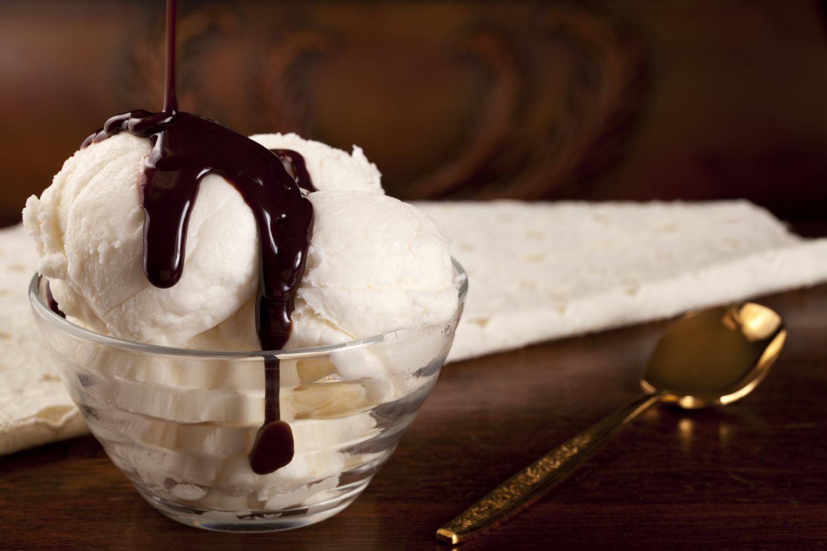 Vanilla ice cream with tamari syrup