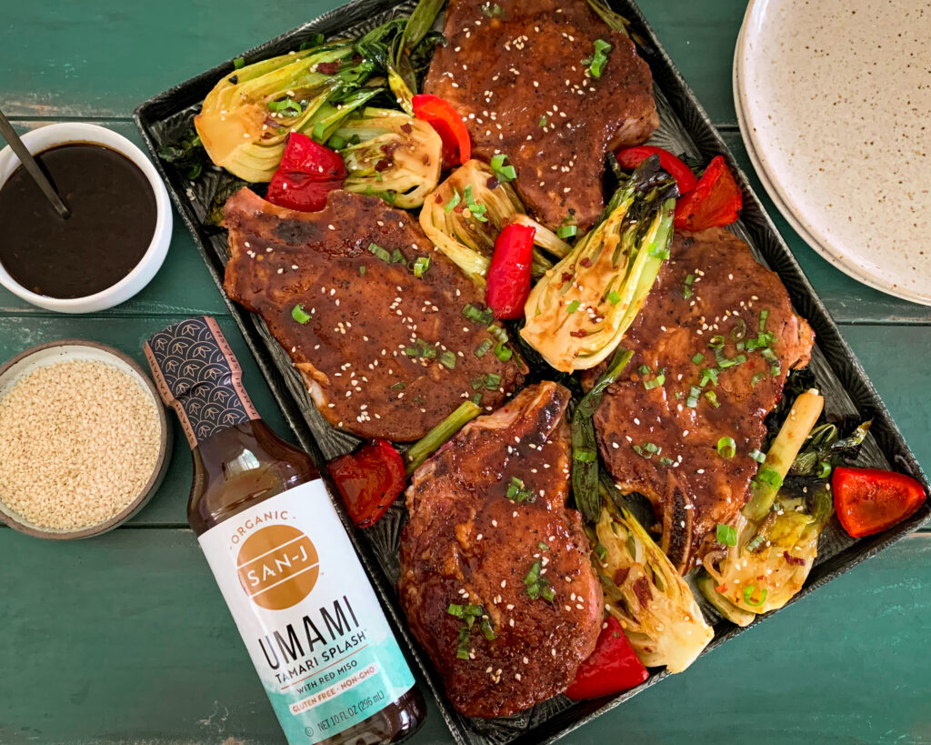 Pork Chops & Baby Bok Choy with Umami Dressing - San-J