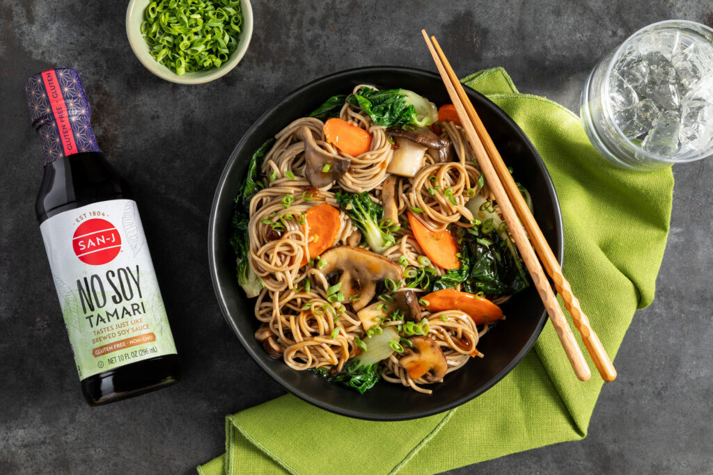 Bok Choy and Wild Mushroom Soba Noodle Stirfry SanJ